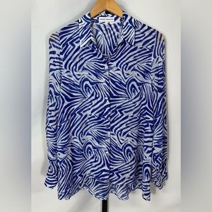 KARINA GRIMALDI Silk Olivia Print Top in Blue Zebra